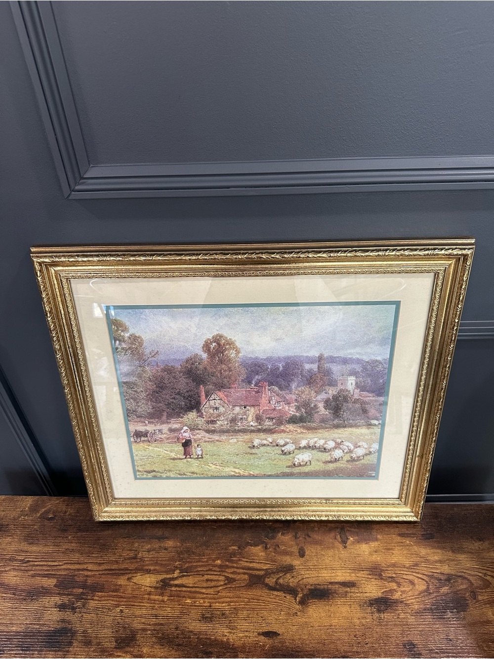 Gold Framed Pastoral Landscape Wall Art - Cream Mat